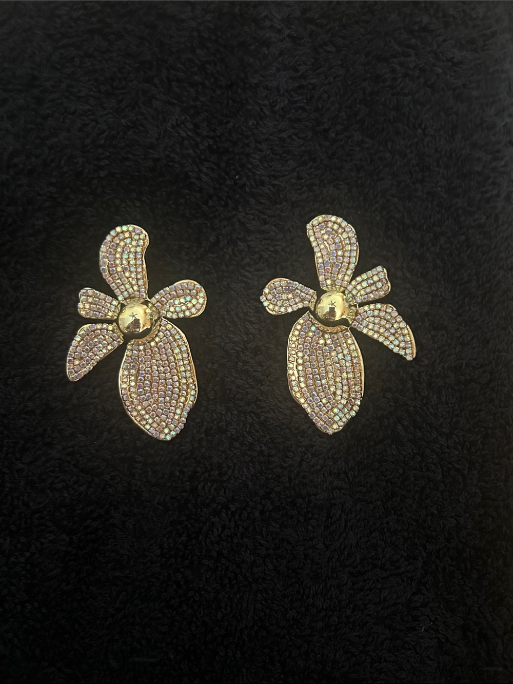 Chico's Gold Floral Pavé Drop Earrings with Iridescent Crystals